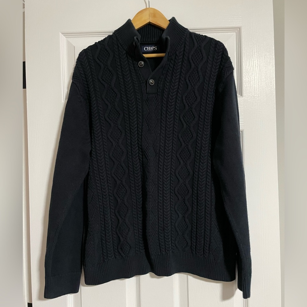 Chaps Men's Classic-Fit Cable-Knit Mockneck Sweater.Navy Blue. XL Men’s